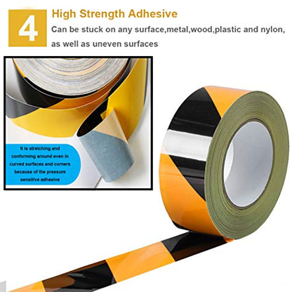 Waterproof Reflective Safety Tape Roll 2"X150' Yellow Black Striped Floor Marking Tape Hazard Caution Warning Tape Auto Truck Self (142 Foot)