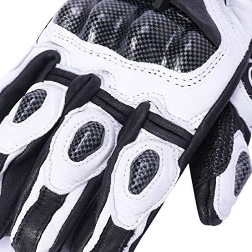 Mens Leather Motorbike Gloves KM046 White