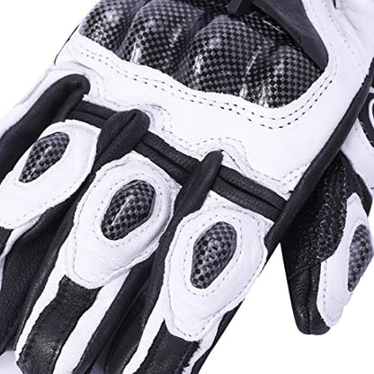 Mens Leather Motorbike Gloves KM046 White