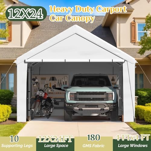 Carport 12x24 Ft Heavy Duty Carport with Roll