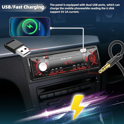 Single Din Car Stereo with Bluetooth 5.0 Hands Free Calling Digital Car Stereo Receiver FM Radio Car Mp3 Player Audio Multimedia System with 2 USB