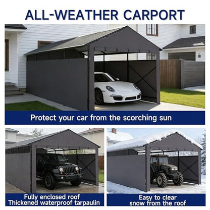 22x11 FT Heavy Duty Metal Carport with Oxford Cloth Enclosure