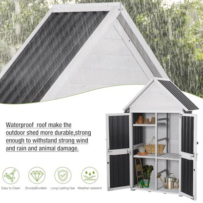 Outdoor Storage Shed Cabinet Strong Iron Frame Surrounding Garden Tool Storage with Adjustable Shelfs