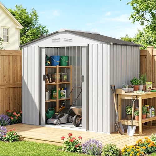 7' x 4' Outdoor Storage Shed Garden Tool Metal Shed White