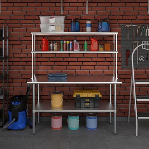 Stainless Steel Work Table Double Tier Overshelf