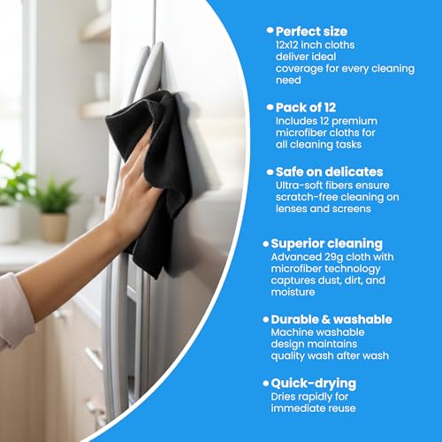Microfiber Cleaning Cloth Black 12 Pack Premium Microfiber Towels for Cars (12 Count)
