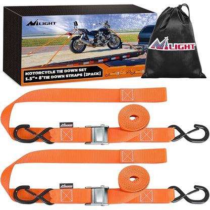 Motorcycle Tie Down Straps 1.5”×8’ for Securing Dirtbikes ATV UTV (2 Count)