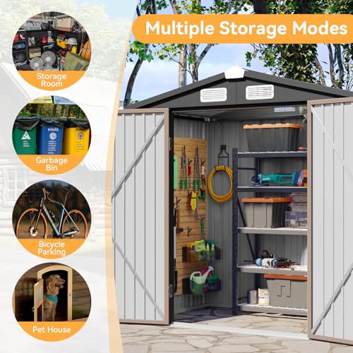 6x4 FT Metal Outdoor Steel Shed Light Brown
