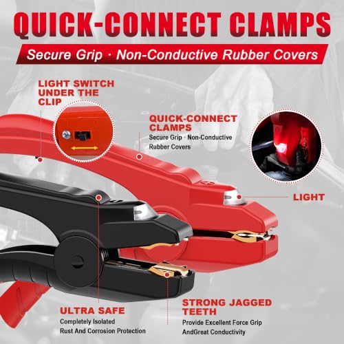 6 Gauge 16 Feet Jumper Cables with LED Light (16 Foot)