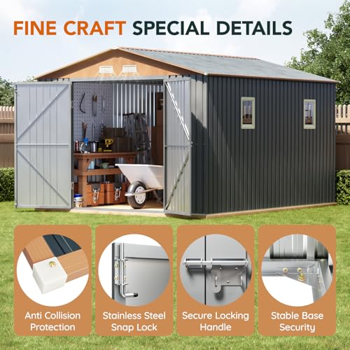 10x12x7.4FT Outdoor Storage Shed with Lockable Large Doors