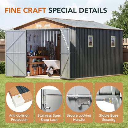 10x12x7.4FT Outdoor Storage Shed with Lockable Large Doors
