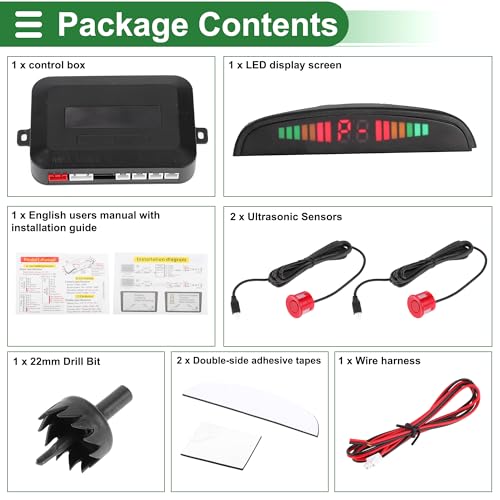 Universal Car Auto Vehicle Reverse Backup Radar System Reverse Parking Sensors Alarm Buzzer Reminder Distance Detection Red 2 Pcs Parking Sensors