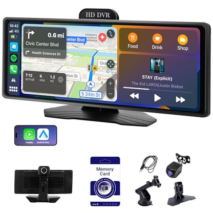 10.26 Inch Wireless CarPlay & Android Auto Car Display with 1080P Dash Cam & Backup Camera All