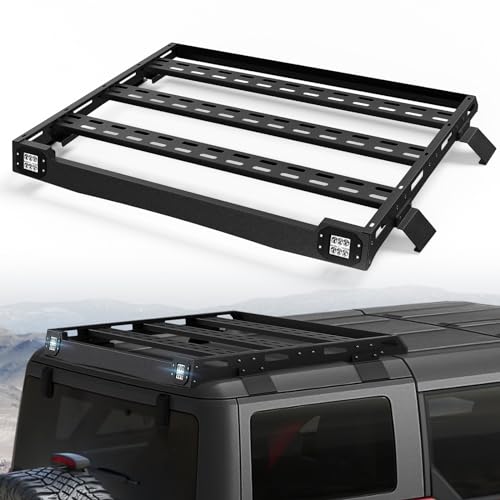 Bronco Half Short Roof Rack Rear Cargo Basket with 2 Pcs Led Light Bars Compatible for 2021