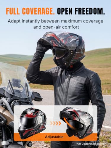Modular Motorcycle Helmets Full Face Flip up Street Bike Motorcycle Helmet for Unisex Adult Red