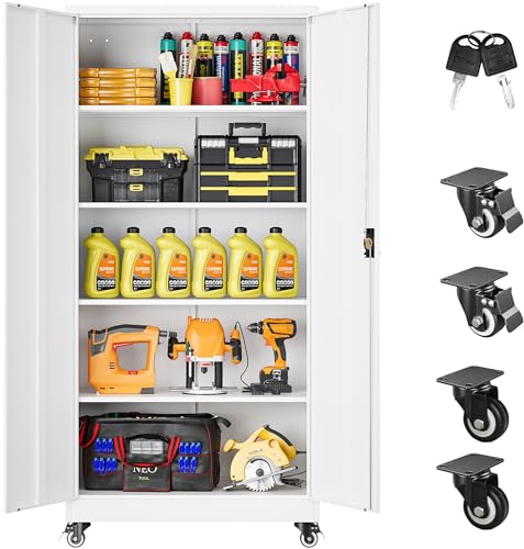 75" Tall Metal Storage Cabinet with Wheels