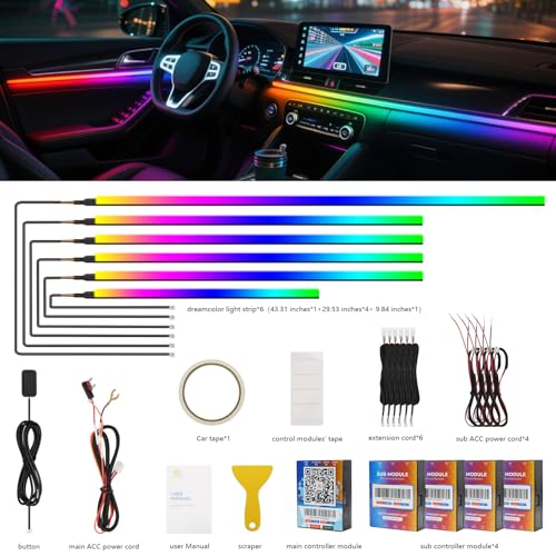 2026 Upgraded Dreamcolor Acrylic Interior Car LED Strip Light with Wireless Self