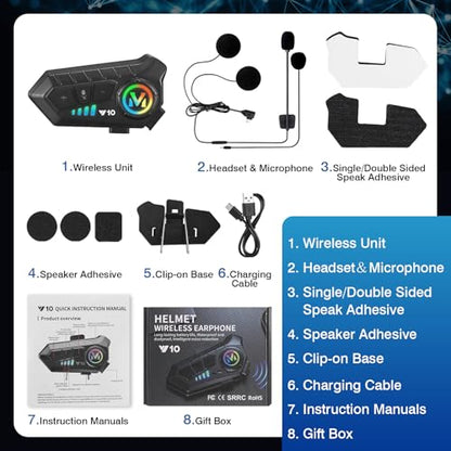 Motorcycle Helmet Speakers High Battery Life Helmet Headset (2 Count)