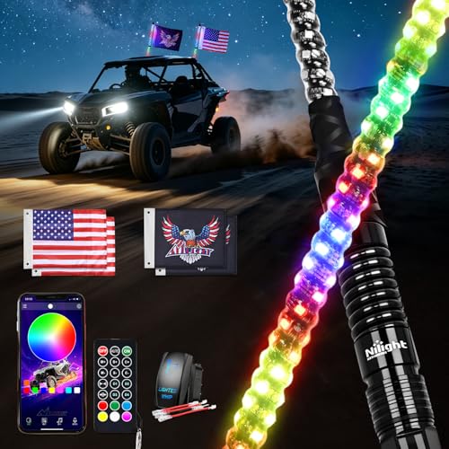 RGB LED Whip Light 2PCS 2FT Spiral Antenna Whips (2 Foot)