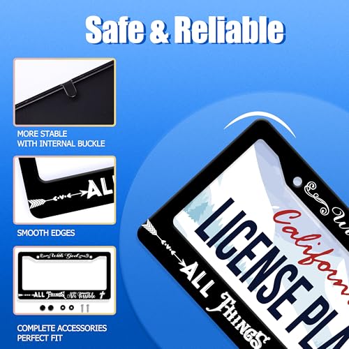 with God All Things are Possible License Plate Frame Stainless Steel Decora