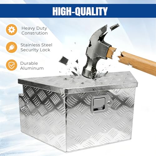 27" x 13" x 13" Trailer Tongue Tool Box Heavy Duty Aluminum with Latch and Keys Trailer Toolbox Organizer Truck Underbody Box Compatible with Pick Up Truck Bed RV Trailer ATV Silver
