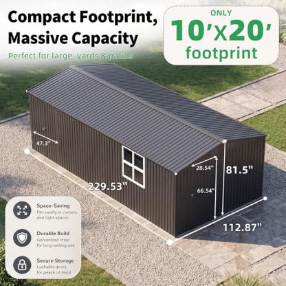 10'x20' Large Metal Outdoor Storage Shed with Windows