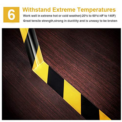 Waterproof Reflective Safety Tape Roll 2"X150' Yellow Black Striped Floor Marking Tape Hazard Caution Warning Tape Auto Truck Self (142 Foot)