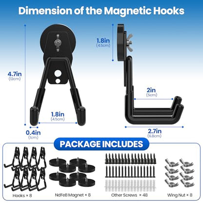 8 Pack Large Magnetic Hooks Heavy Duty Extra Strong Magnetic Garage Hooks Big NdFeB Industrial Magnet Hooks Magnetic Utility Storage Holder Organization with Anti (8 Count)
