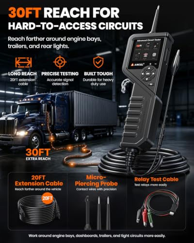 PB600 4-in-1 Automotive Power Circuit Probe Tester with True Waveform Oscilloscope, Battery Test, Injector & Relay Tester, Smart Multimeter Ohmmeter, 30ft Heavy-Duty Cable for Mechanic & DIY