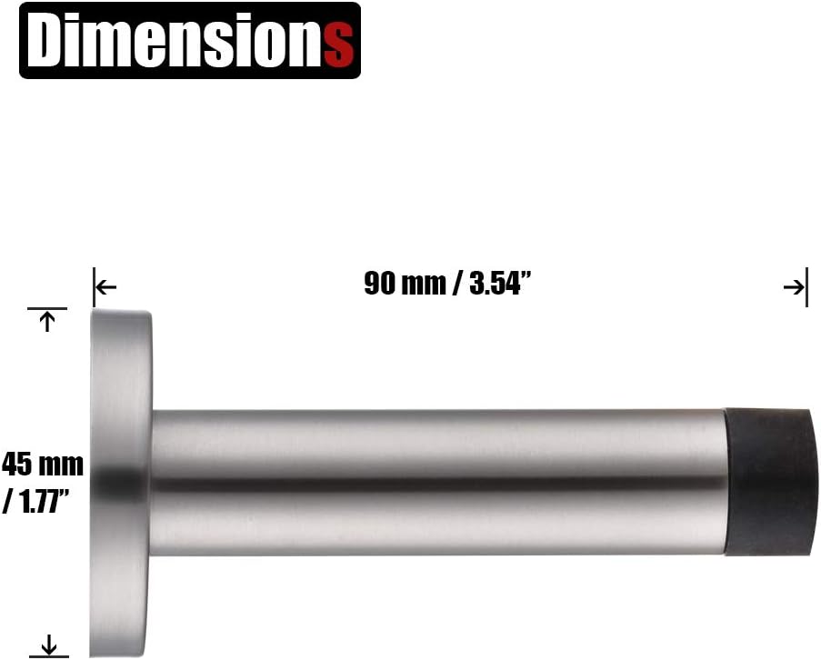 JQK Door Stopper, 304 Stainless Steel Thicken 1mm Sound Dampening Door Stop Bumper Wall Protetor 8 Pack, Brushed, DSB5-BN-P8