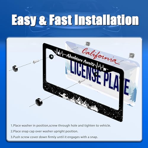 Advebture Awaits License Plate Frame Stainless Steel Car Accessory 6.3x12.3