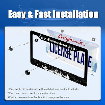 Advebture Awaits License Plate Frame Stainless Steel Car Accessory 6.3x12.3