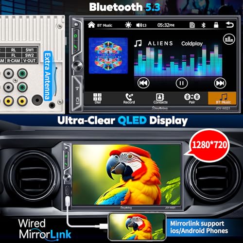 QLED Screen Upgrade] 7" Double Din Car Stereo with Wireless Apple CarPlay and Android Auto