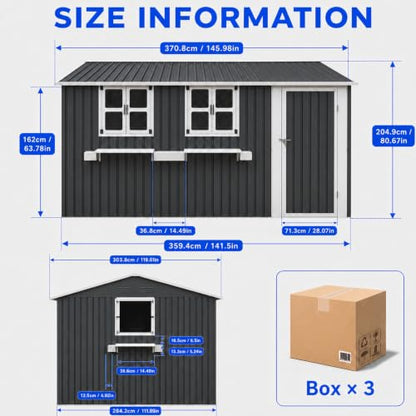 12x10 FT Outdoor Storage Shed with 3 Clear Windows