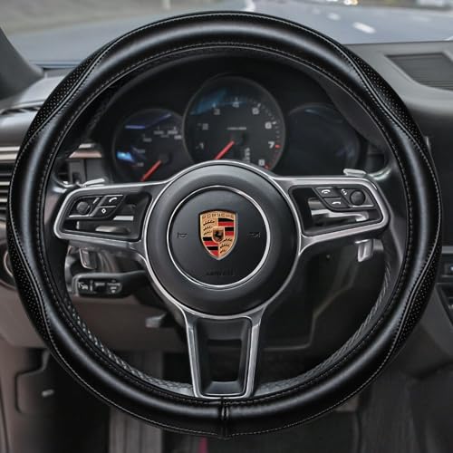 Top Grade Black Genuine Leather Steering Wheel Cover Men Women