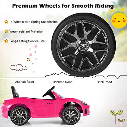 Ride on Car Pink Licensed Maserati Gbili 12V Battery Powered Electric Car with Parent Remote Control & Manual Modes