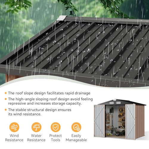 6x4 FT Metal Outdoor Steel Shed Light Brown
