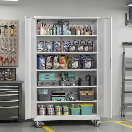 Large Metal Storage Cabinet with 2 Doors and 5 Adjustable Shelves