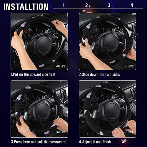 Purple Embroidery Butterfly Steering Wheel Cover