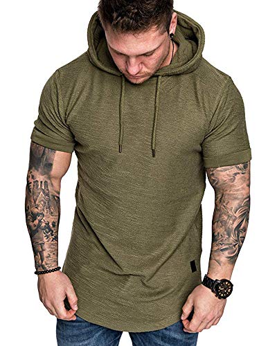 Mens Fashion Hoodies Sport Pullover Solid Color Shirt Workout Lightweight Tops Green XX