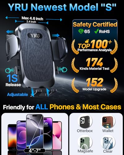 2026 Ultimate Car Phone Holder Mount [Bendable & Adjustable Aluminum Arm] Cell Phone Holder for Car Dashboard Windshield Phone Stand for iPhone 17 16 15 14 Pro Max Samsung Pickup Truck