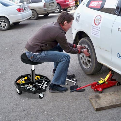 Rolling Mechanic Stool with Removable Tool Tray & Padded Cushion