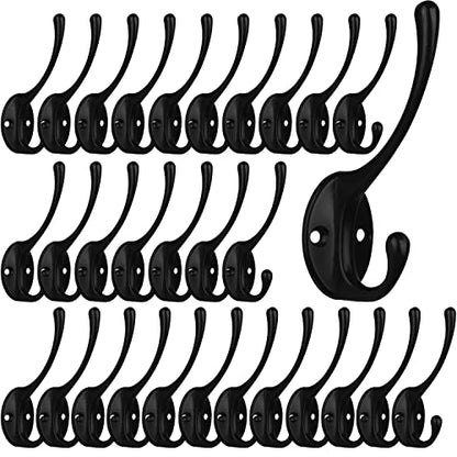 30 Pack Heavy Duty Utility Black Dual Coat Hooks for Coat (30 Count)