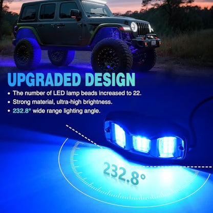 RGBW LED Rock Lights Kit 8 Pods 22 LEDs Wide Angle Lighting (16 Ounce)