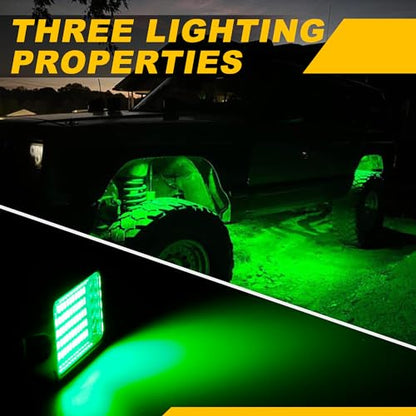 4Pods Pure Green LED Rock Lights 72w high Power Rock Lights Neon Underglow Light for Car Trucks ATV UTV SUV Boat Underbody Glow Trail Rig Light IP68 Waterproof