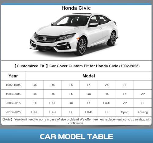 10 Layers Car Cover Custom Fit for Honda Civic Sedan 1991