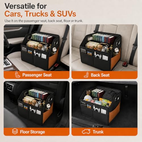 Leather Car Storage Organizer Back Front Seat Car Organizer Black