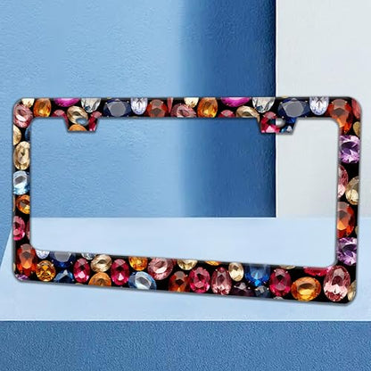Beautiful Gemstone Pattern License Plate Frame Stainless Steel 6x12 Inch