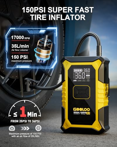 A3 12V 3000A Portable Jump Starter with Air Compressor