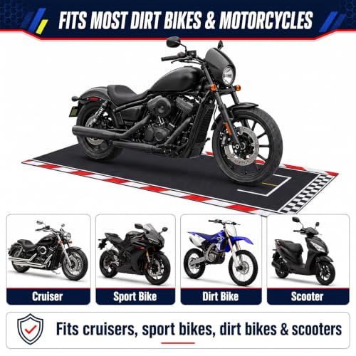 Motorcycle Mat Garage Floor Rug Washable Parking Mats for Garage Floors Non Slip Oil Absorbent Pad Rubber Backing Layer Protects Floor